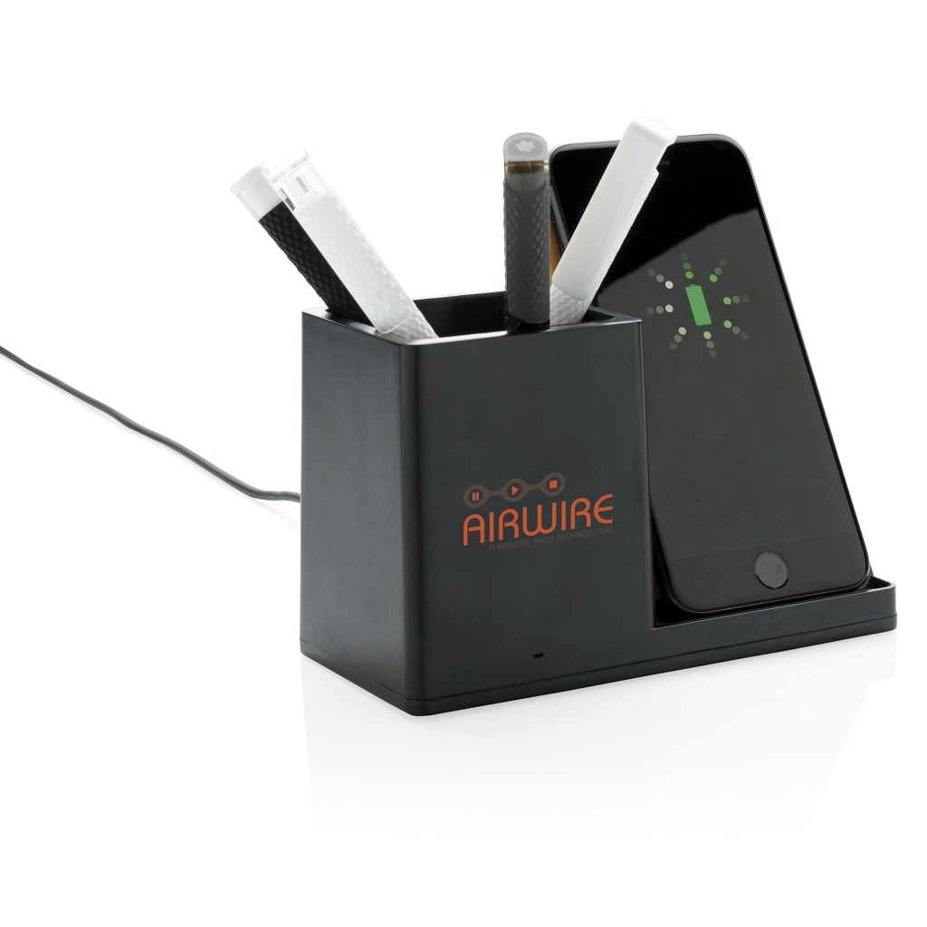 Ontario Wireless Charger 10W mit Stiftehalter aus FSC-Bambus und RCS-ABS