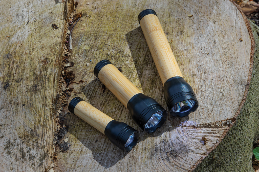 Lucid 3W USB-Taschenlampe aus FSC-Bambus und recyceltem ABS – mit Logo bedruckbar