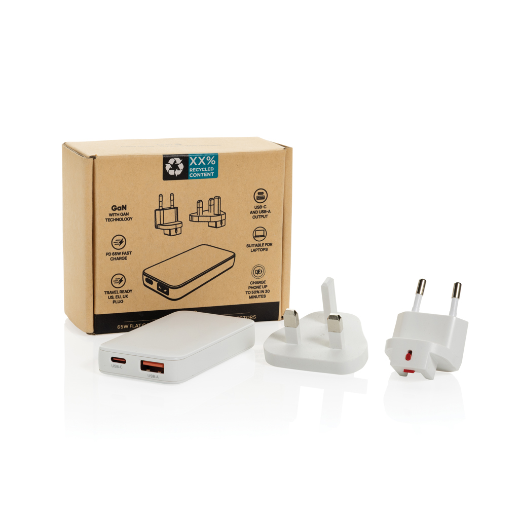 XD Collection Fluxo flaches 65W GaN-Ladegerät mit Stecker-Adaptern, bedruckbar