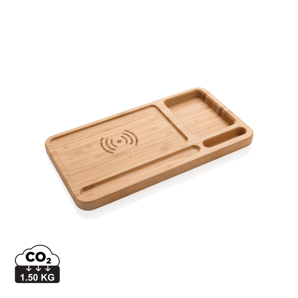 Bambus Schreibtisch-Organizer mit QI 5W Ladefläche – braun