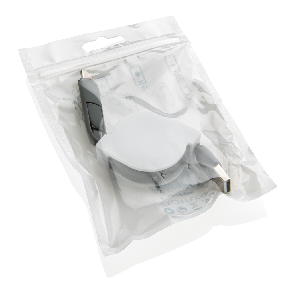 XD Collection 3-in-1 Ladekabel ausziehbar (USB-C, Lightning, Micro-USB) bedruckbar