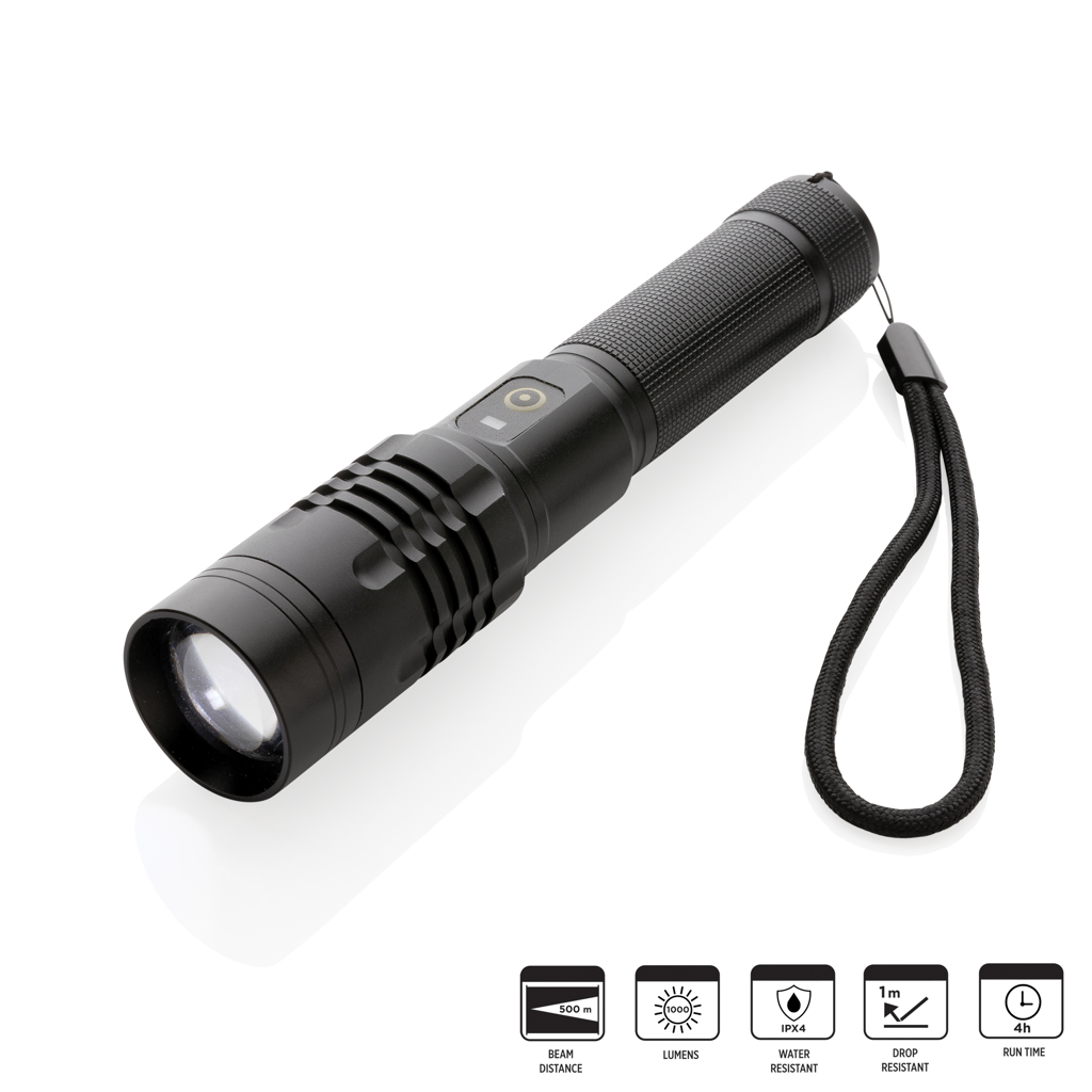 Gear X wiederaufladbare USB-Taschenlampe mit 1000 Lumen — bedruckbar als Werbeartikel Gear X wiederaufladbare USB-Taschenlampe mit 1000 Lumen — bedruckbar als Werbeartikel