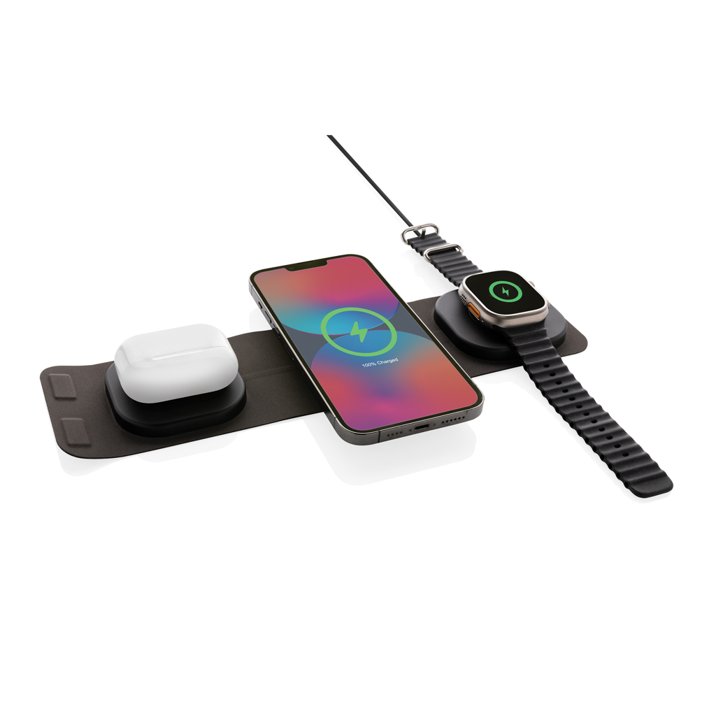 Swiss Peak 3-in-1 Wireless Charger 15W, faltbar, RCS-recycelt Swiss Peak 3-in-1 Wireless Charger 15W, faltbar, RCS-recycelt