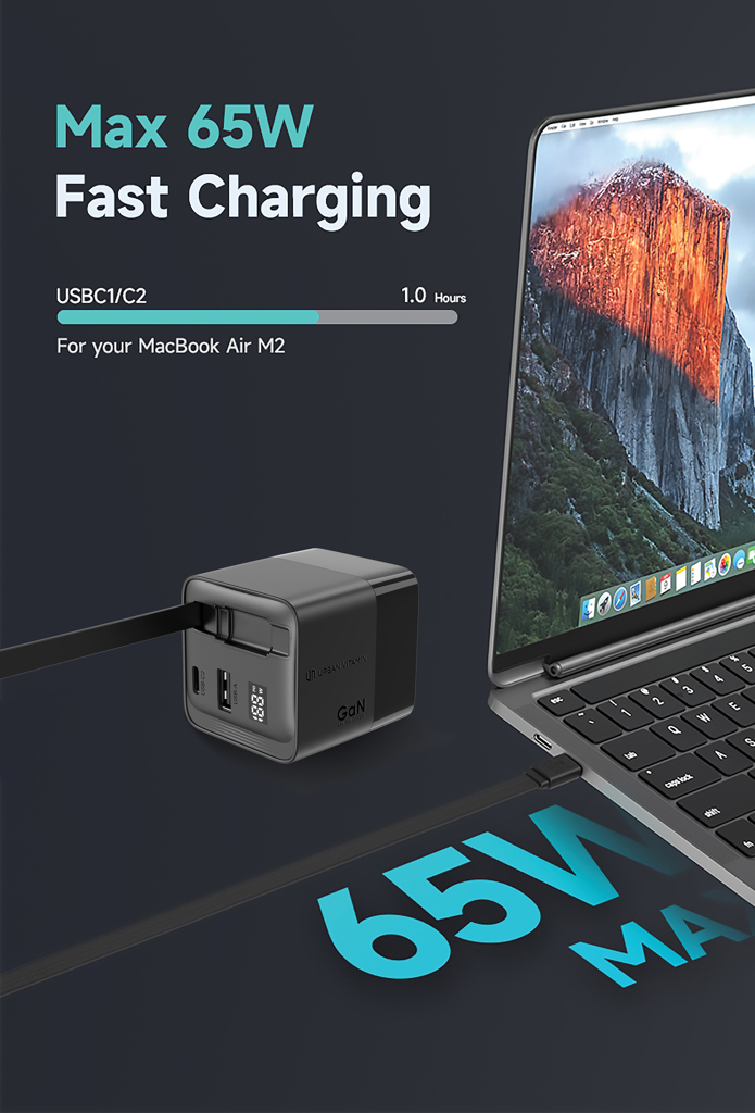 RCS‑zert. recyceltes 65W GaN USB‑C Ladegerät – schwarz RCS‑zert. recyceltes 65W GaN USB‑C Ladegerät – schwarz