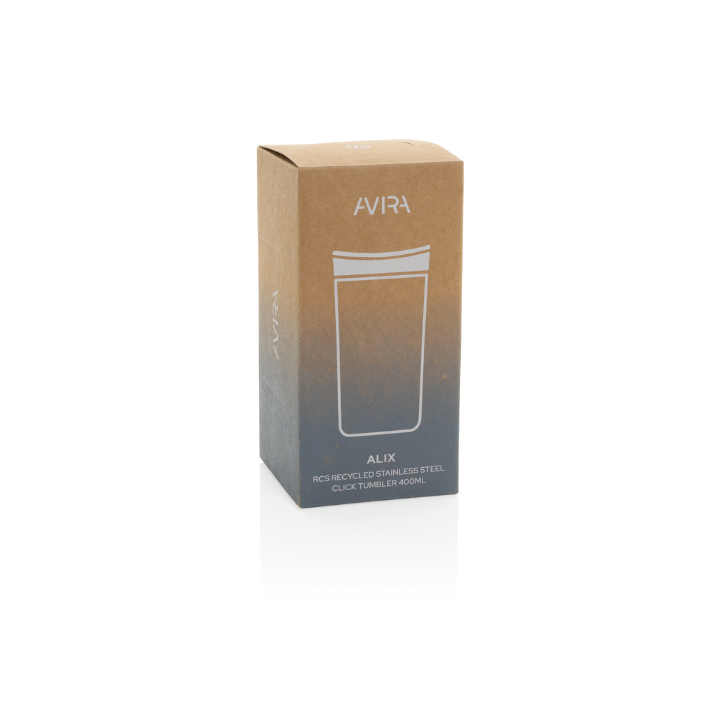 Avira Alix Klickbecher 400 ml — RCS-Recycling-Stahl mit One-Click-Deckel