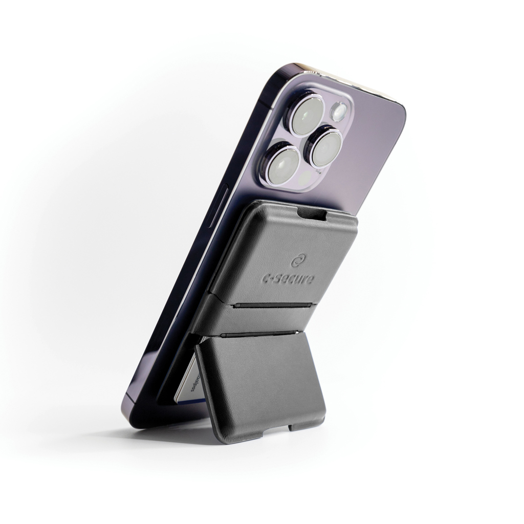 MagSafe iPhone RFID Kartenetui Ständer PU – schwarz MagSafe iPhone RFID Kartenetui Ständer PU – schwarz
