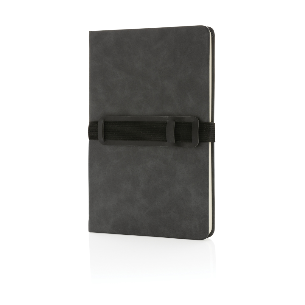 Business Hardcover Notizbuch mit Stift-/Handyhalter, grau