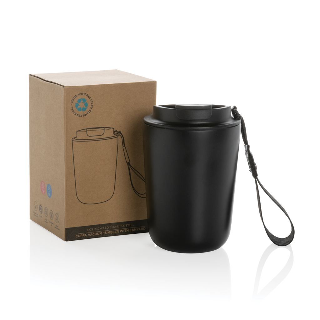 XD Collection Cuppa Vakuumbecher 380 ml aus RCS-Edelstahl mit Umhängeband – inkl. Lasergravur oder 360°-Digitaldruck XD Collection Cuppa Vakuumbecher 380 ml aus RCS-Edelstahl mit Umhängeband – inkl. Lasergravur oder 360°-Digitaldruck
