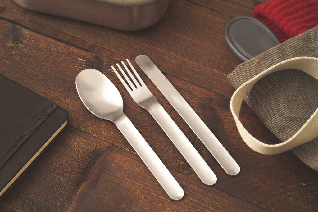 Black+Blum Besteck-Set 3-teilig Edelstahl im PP-Etui, BPA-frei, bedruckbar