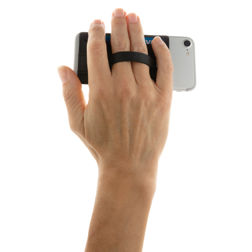RFID Smartphone-Kartenhalter 3-in-1 mit Stand+Grip – schwarz