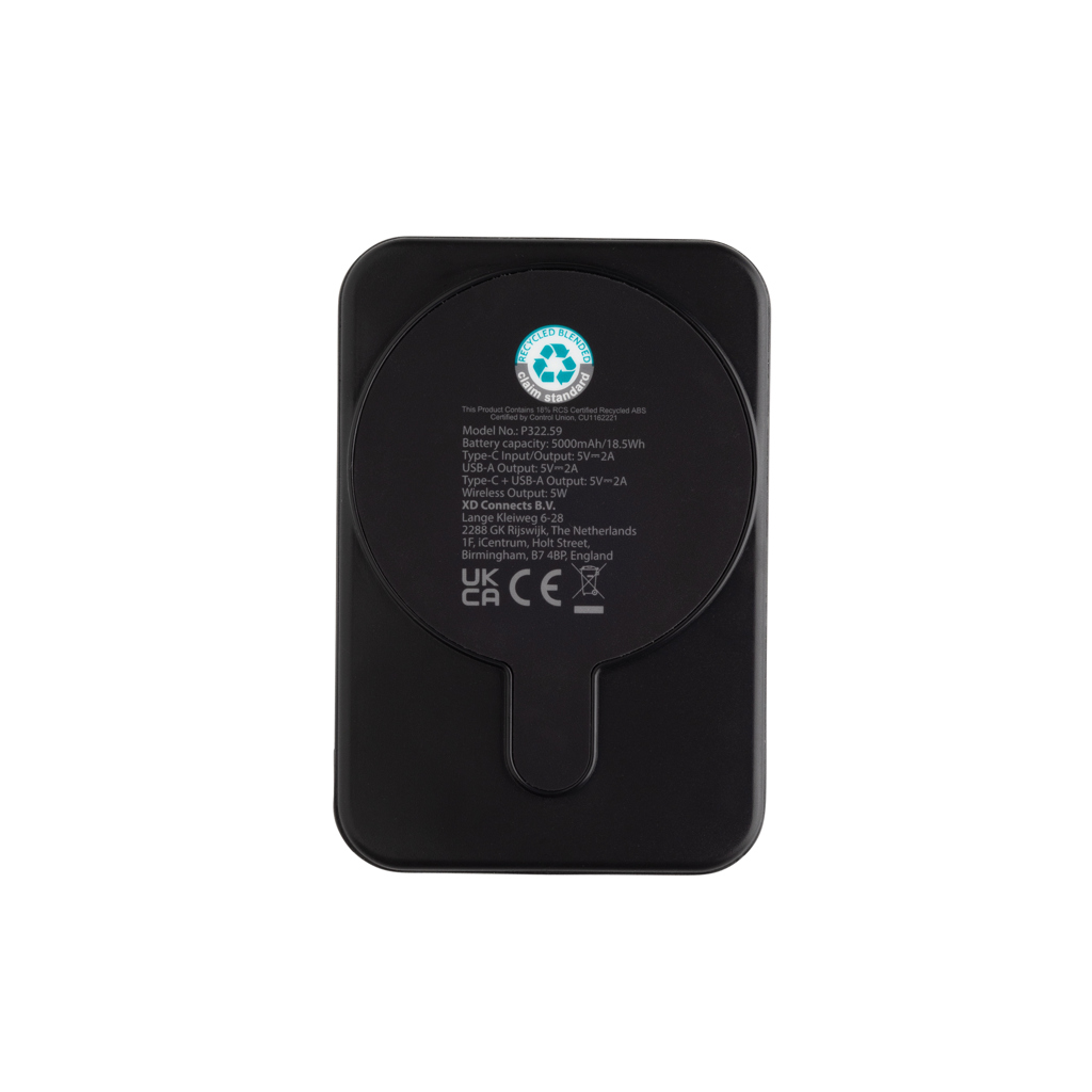 XD Collection Stellar 5.000 mAh Magnet-Powerbank mit kabellosem 5W-Laden, RCS-recyceltes ABS