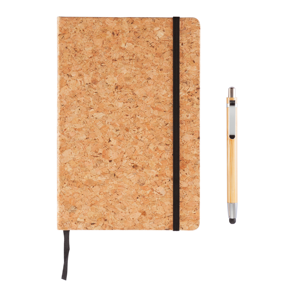 XD Collection Kork-Notizbuch A5 mit Bambus-Stift und Stylus, FSC-Mix