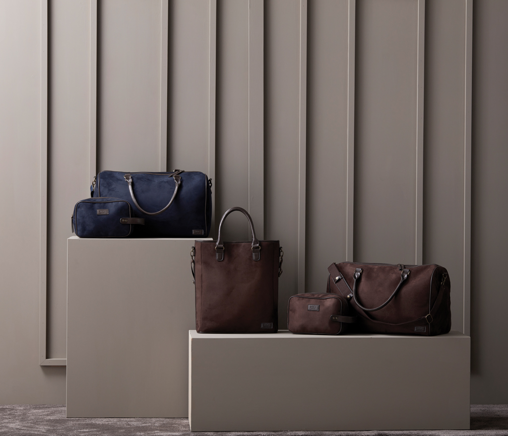 VINGA Hunton Kosmetiktasche aus Wildlederimitat mit Logodruck