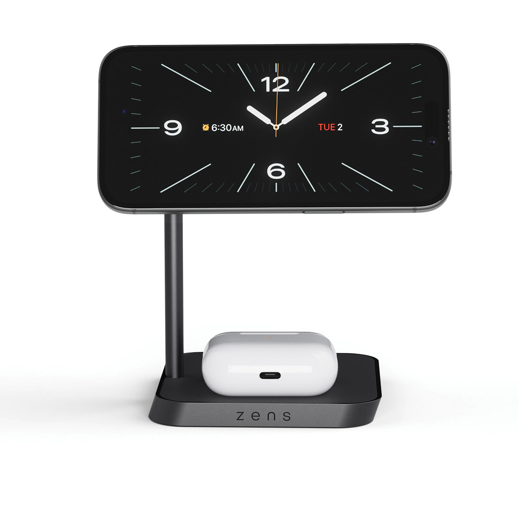 Zens Office Charger 2 Schwarz – kabellose 2-in-1-Ladestation aus Zinklegierung, mit Logo graviert oder bedruckt
