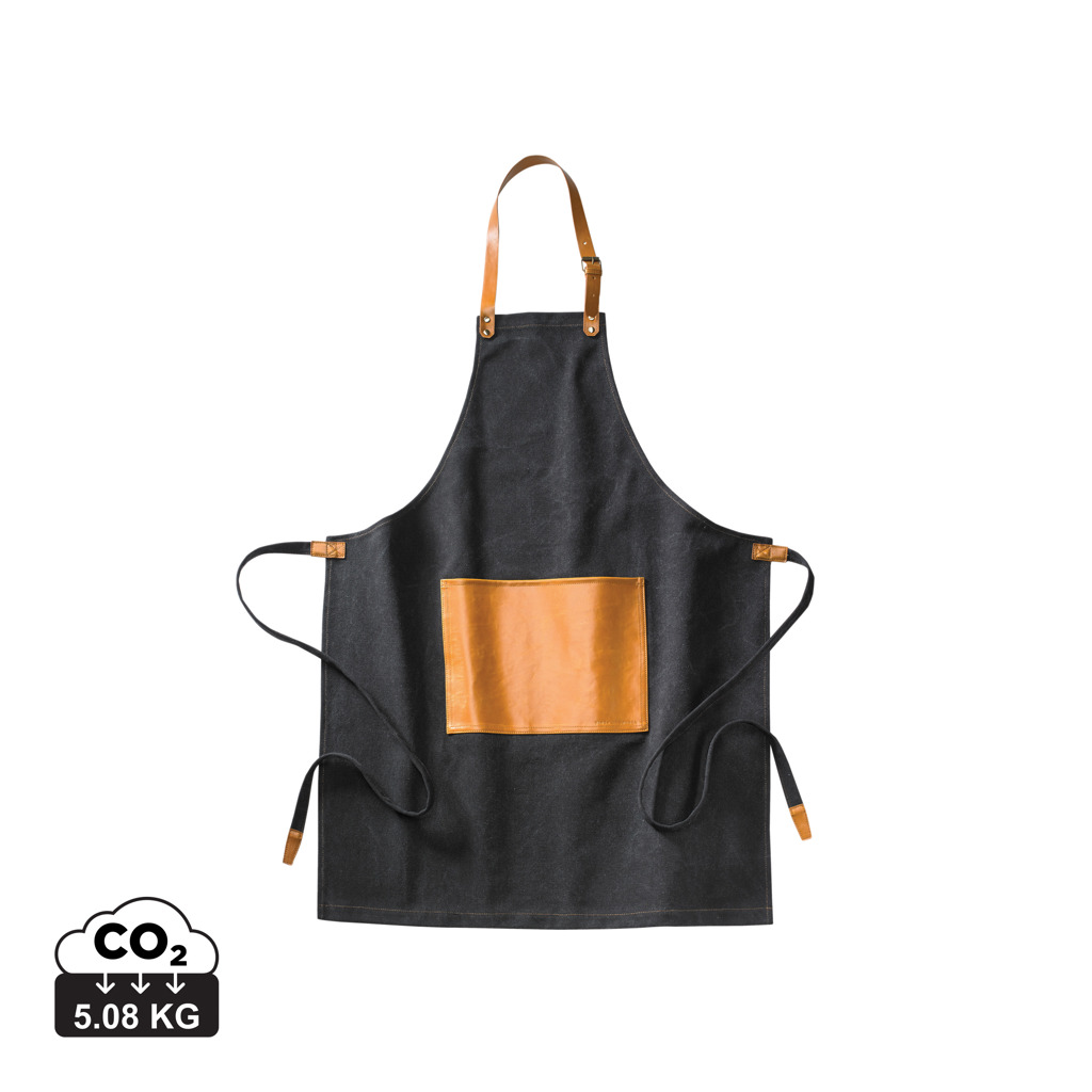 VINGA Asado Küchenschürze aus stonewashed Segeltuch mit PU-Details