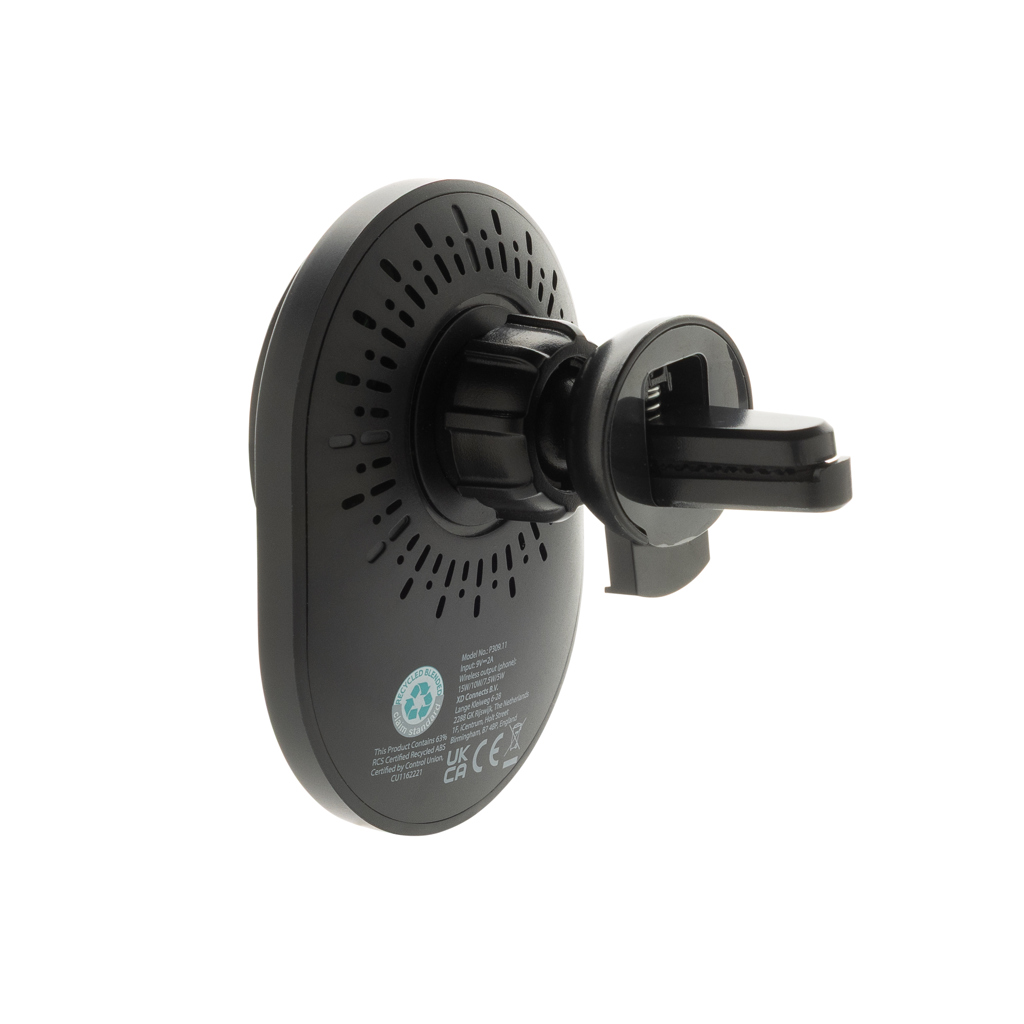 PowerCruze magnetischer 15W Wireless-Autohalter aus recyceltem ABS PowerCruze magnetischer 15W Wireless-Autohalter aus recyceltem ABS