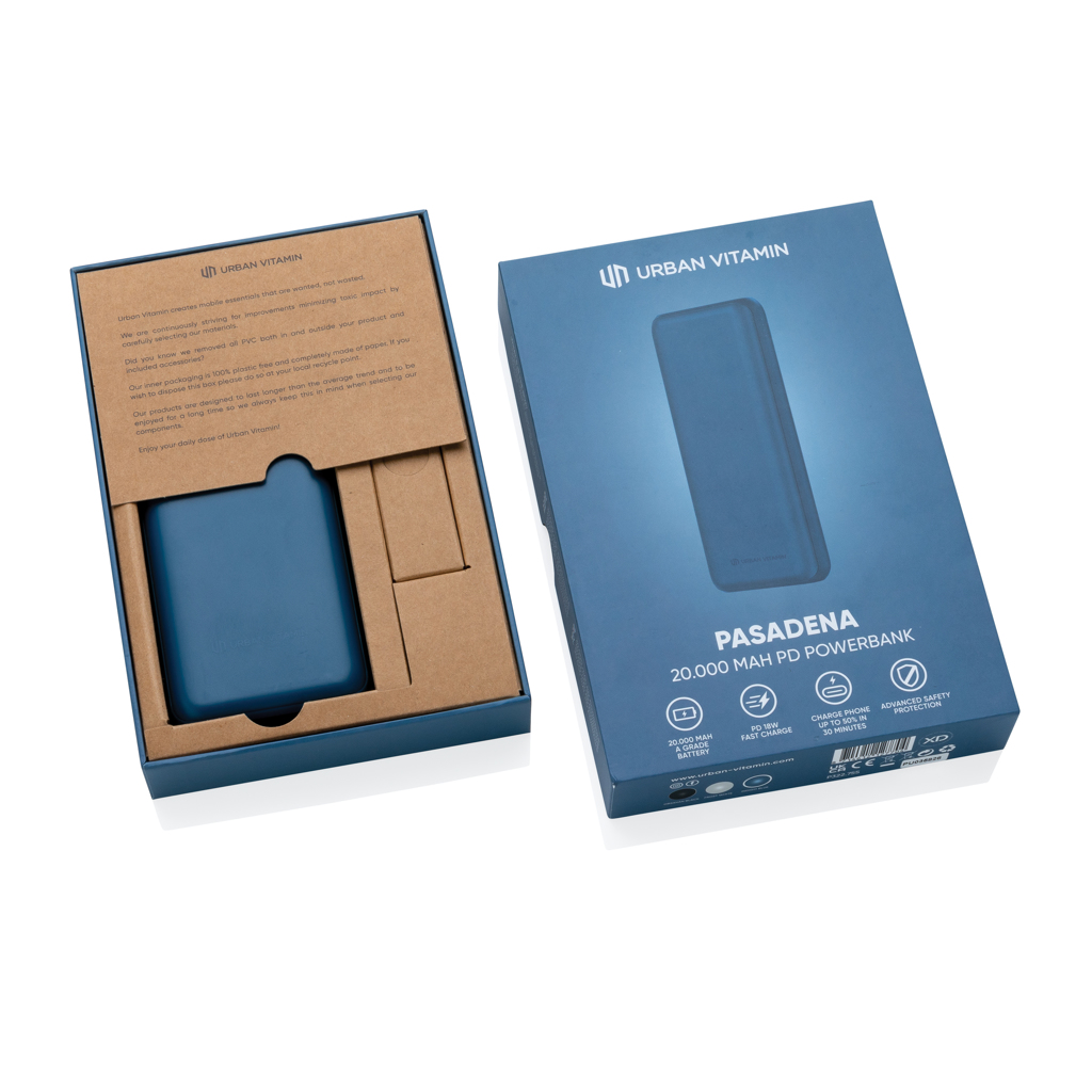 Urban Vitamin Pasadena 20.000 mAh Powerbank mit 18W USB-C PD, bedruckbar mit Logo