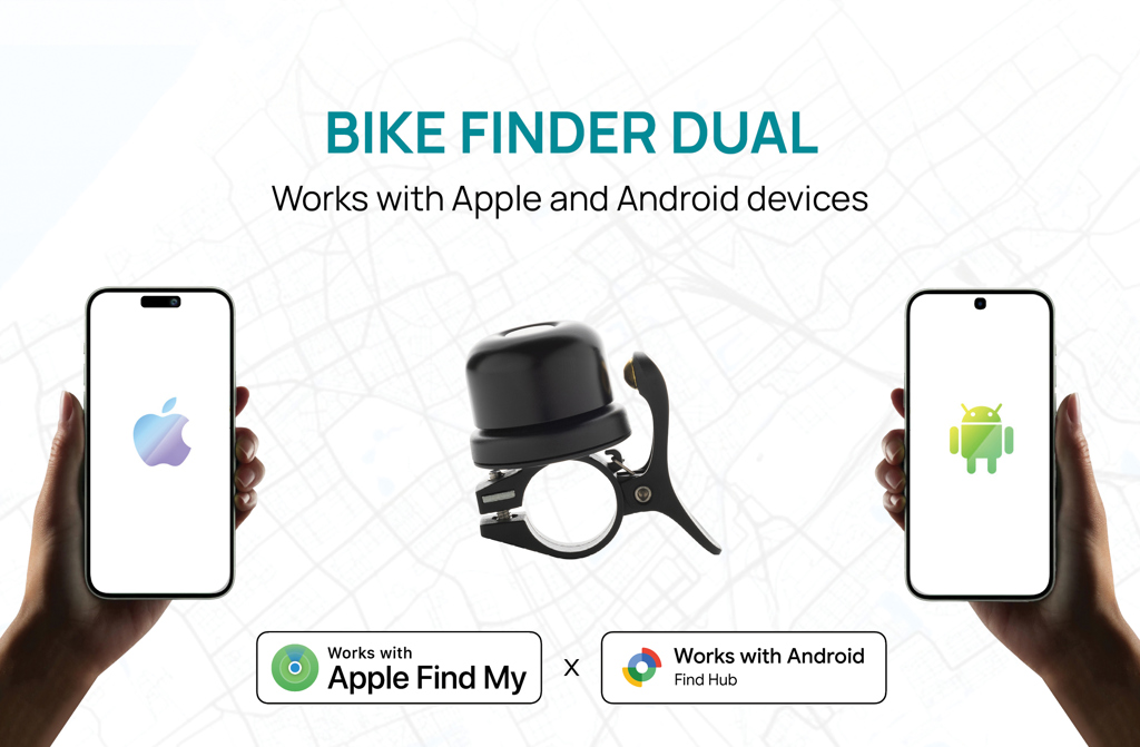 Bikefinder Dual Fahrradklingel mit weltweiter Ortung – Apple Find My und Android Find Hub Bikefinder Dual Fahrradklingel mit weltweiter Ortung – Apple Find My und Android Find Hub
