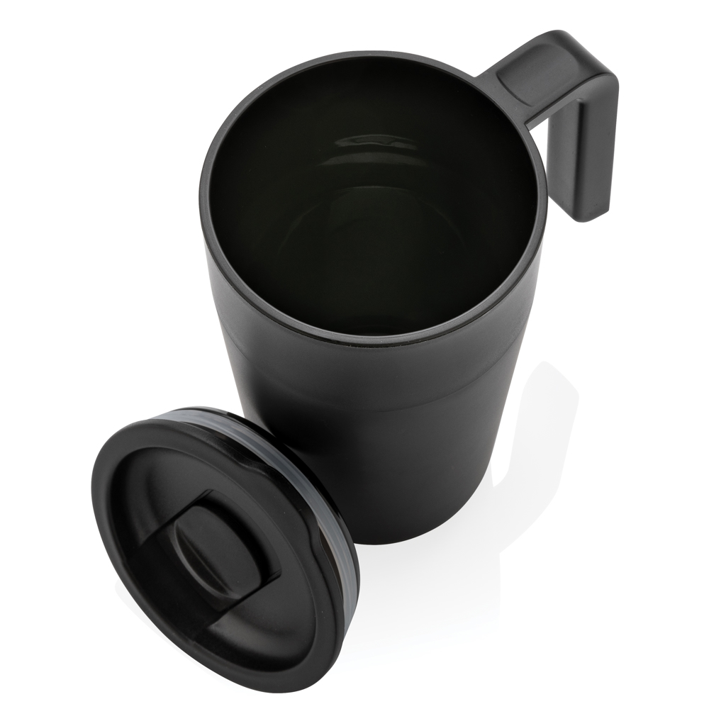 XD Collection GRS recycelter PP-Becher mit Griff 480 ml, Edelstahl, BPA-frei