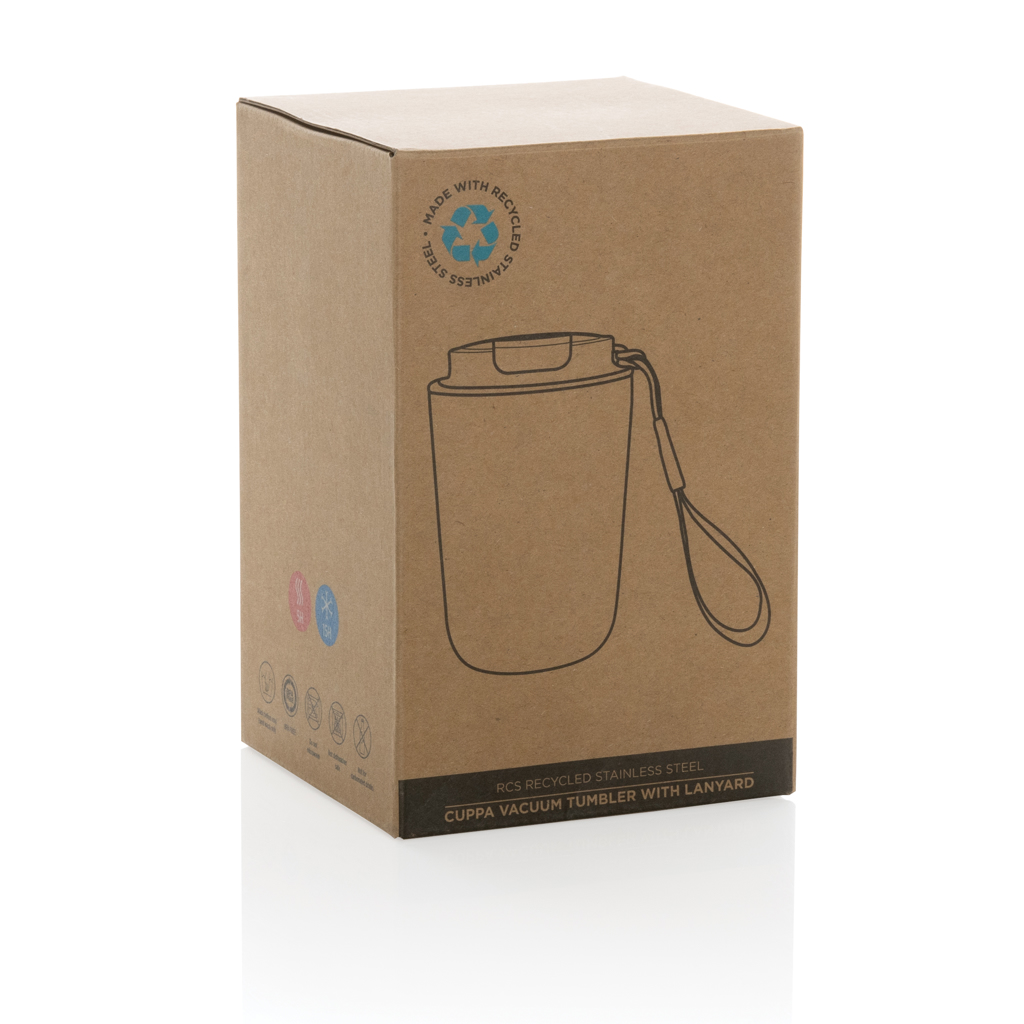 XD Collection Cuppa Vakuumbecher 380 ml aus RCS-Edelstahl mit Umhängeband – inkl. Lasergravur oder 360°-Digitaldruck XD Collection Cuppa Vakuumbecher 380 ml aus RCS-Edelstahl mit Umhängeband – inkl. Lasergravur oder 360°-Digitaldruck