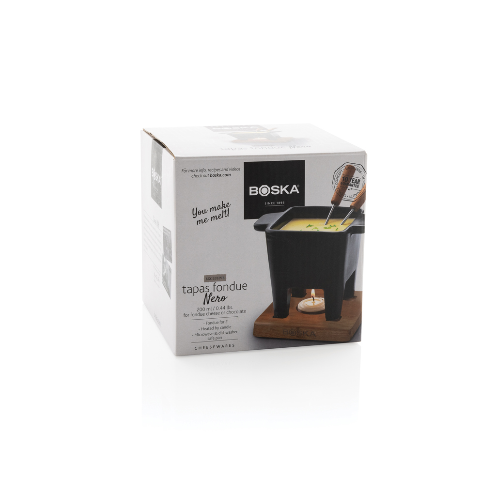 BOSKA Tapas Fondue Nero 300 ml — Keramik-Fondue-Set für zwei, mikrowellengeeignet, mit Logodruck BOSKA Tapas Fondue Nero 300 ml — Keramik-Fondue-Set für zwei, mikrowellengeeignet, mit Logodruck