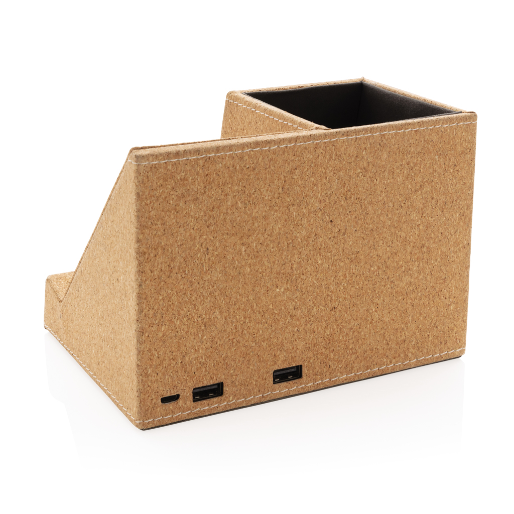 Kork Stiftehalter Qi 5W Charger, 2x USB-A, PVC-frei khaki Kork Stiftehalter Qi 5W Charger, 2x USB-A, PVC-frei khaki