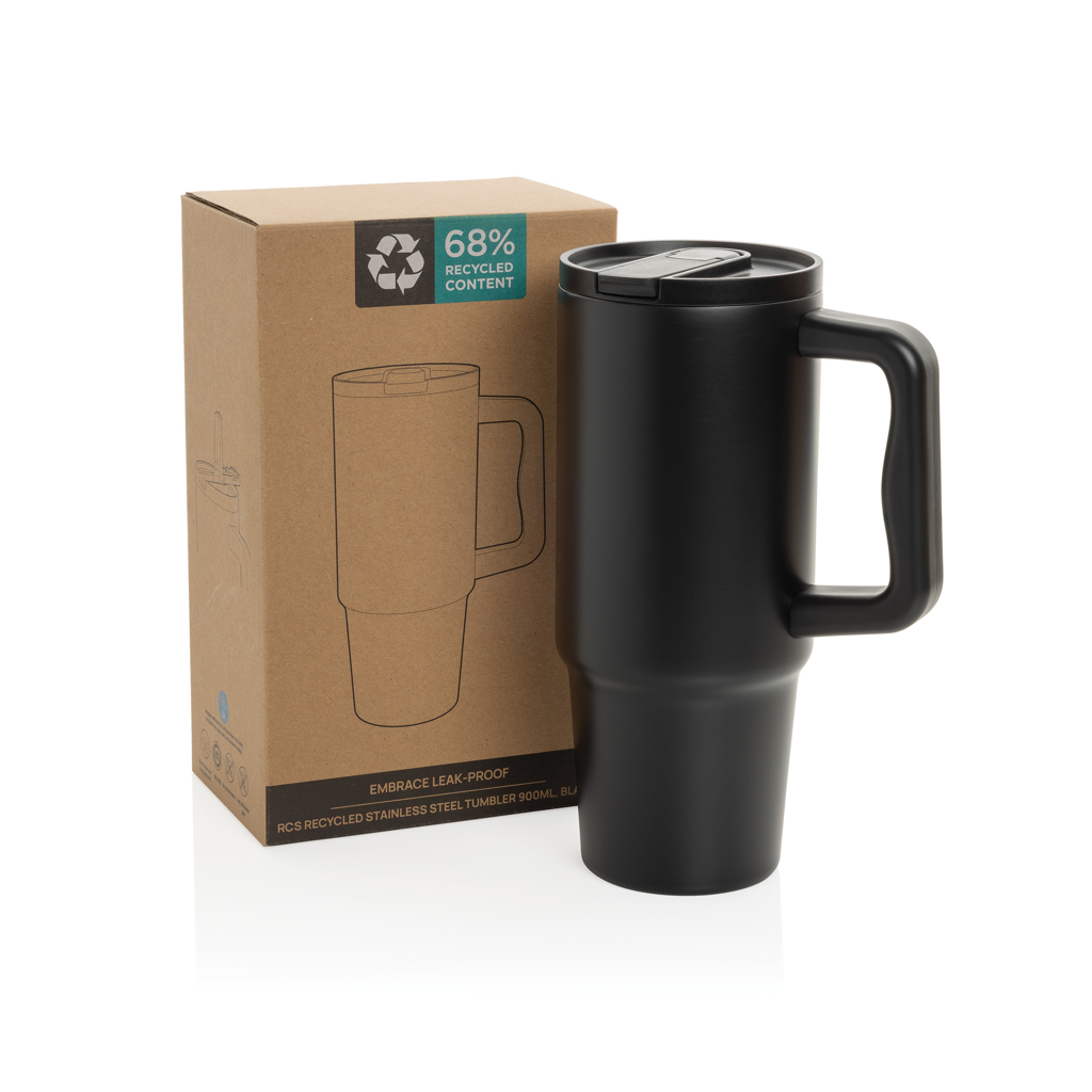 XD Collection Embrace Thermobecher 900 ml aus RCS-recyceltem Edelstahl, auslaufsicher, mit Logo veredelbar