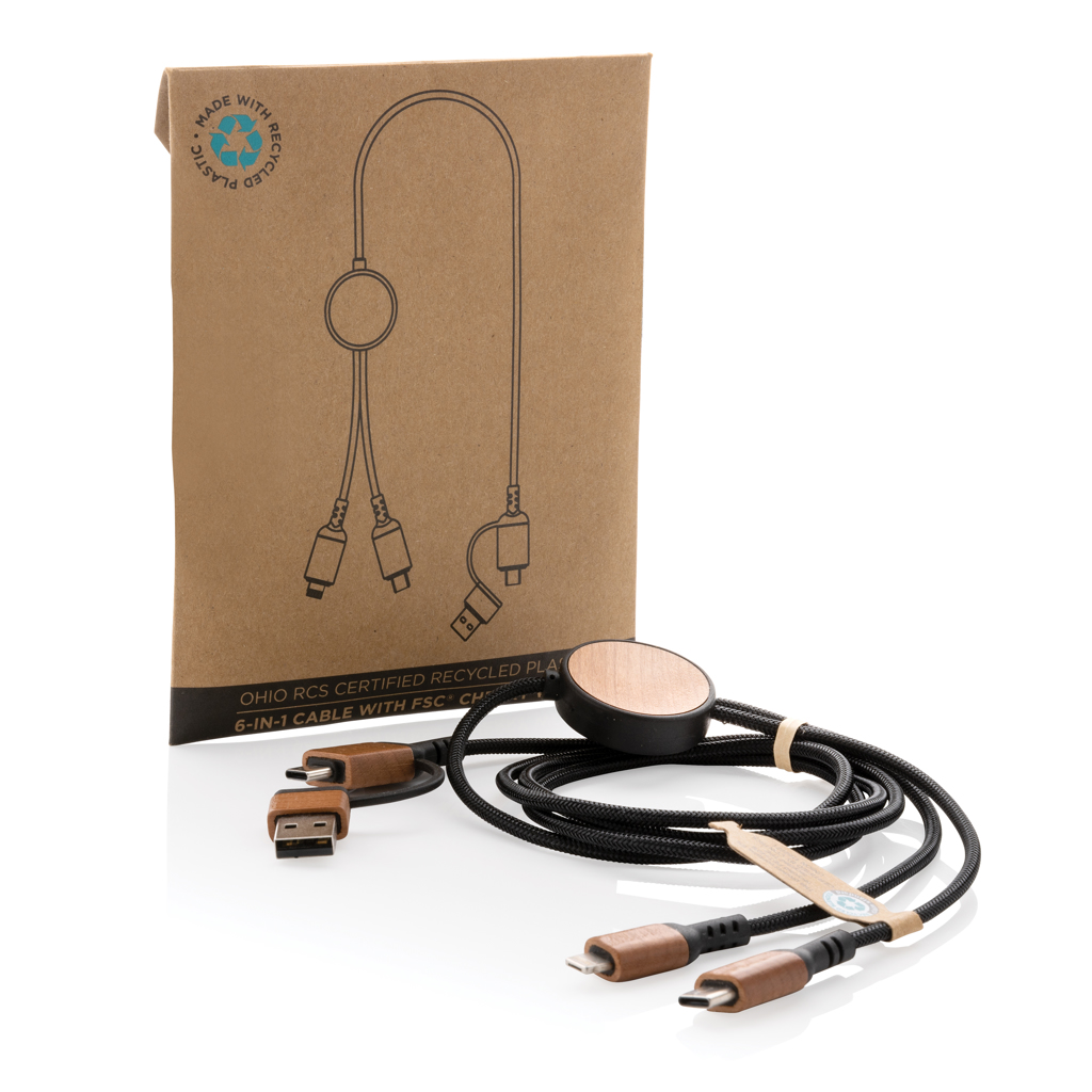 Ohio Luxus 6-in-1 Kabel Kirschholz – Exklusives Werbegeschenk mit Logo