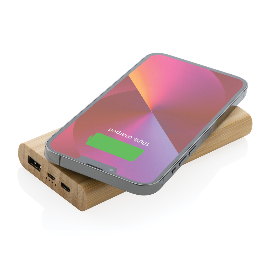 Bambus-Powerbank 8000mAh mit Wireless Charging – Stilvolles Eventgeschenk mit Logo Bambus-Powerbank 8000mAh mit Wireless Charging – Stilvolles Eventgeschenk mit Logo
