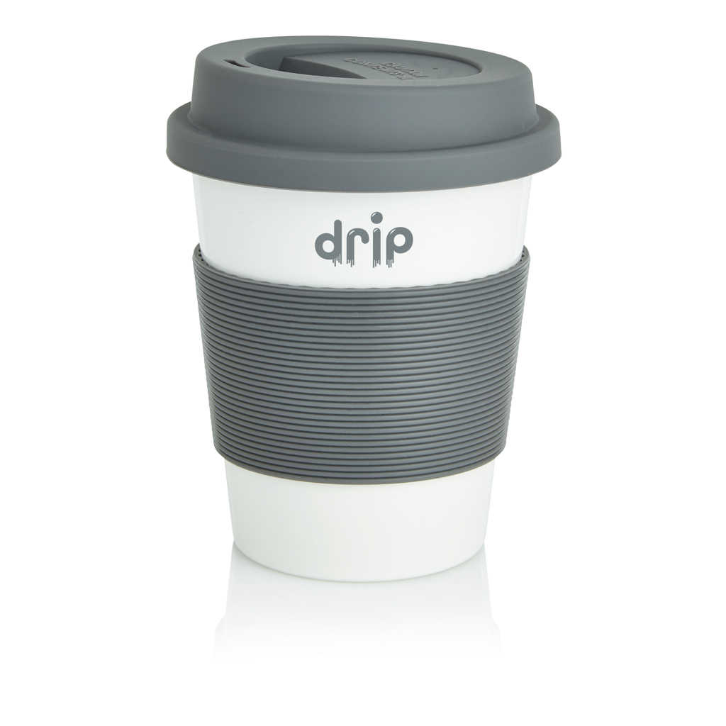 ECO PLA Kaffeebecher 350 ml mit Silikongriff – bedruckbar ECO PLA Kaffeebecher 350 ml mit Silikongriff – bedruckbar