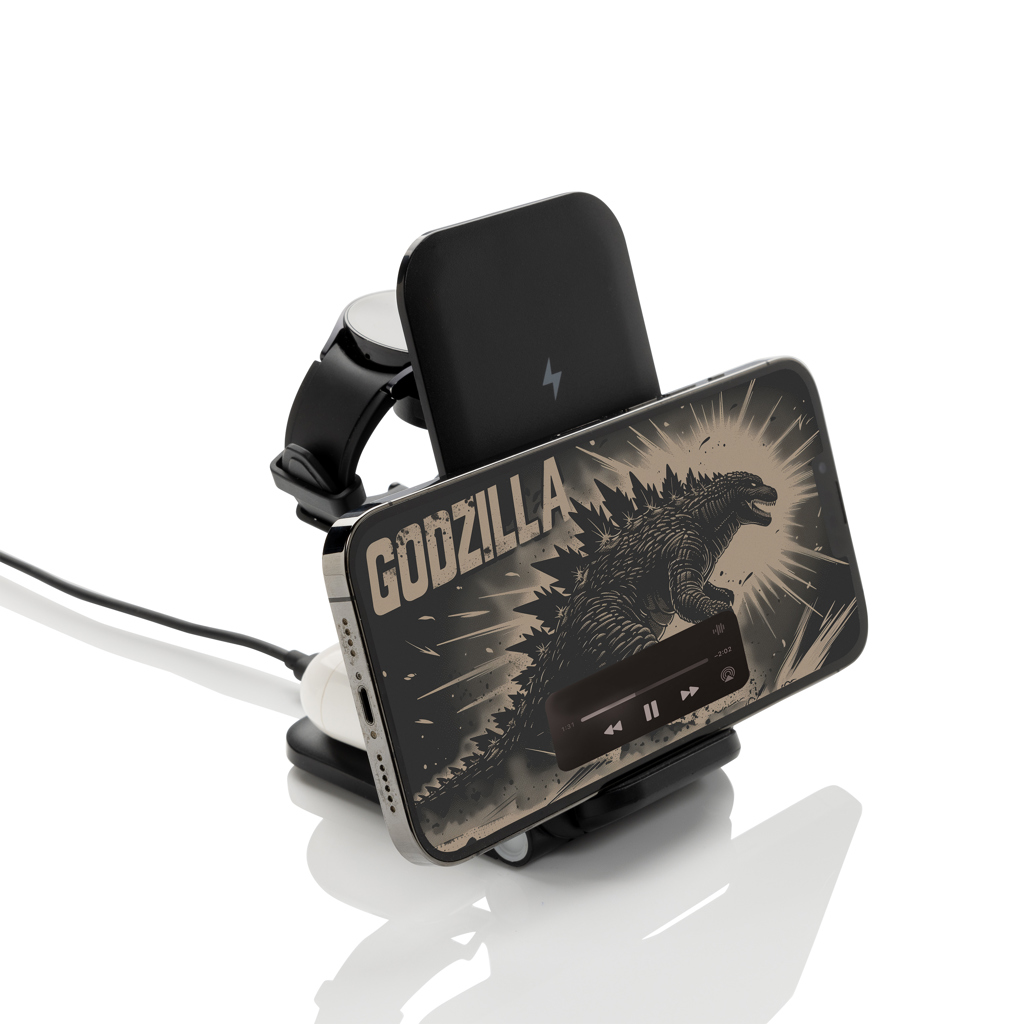 Powerpal 3-in-1 Wireless Charger 15 W aus RCS-recyceltem ABS, individualisierbar Powerpal 3-in-1 Wireless Charger 15 W aus RCS-recyceltem ABS, individualisierbar