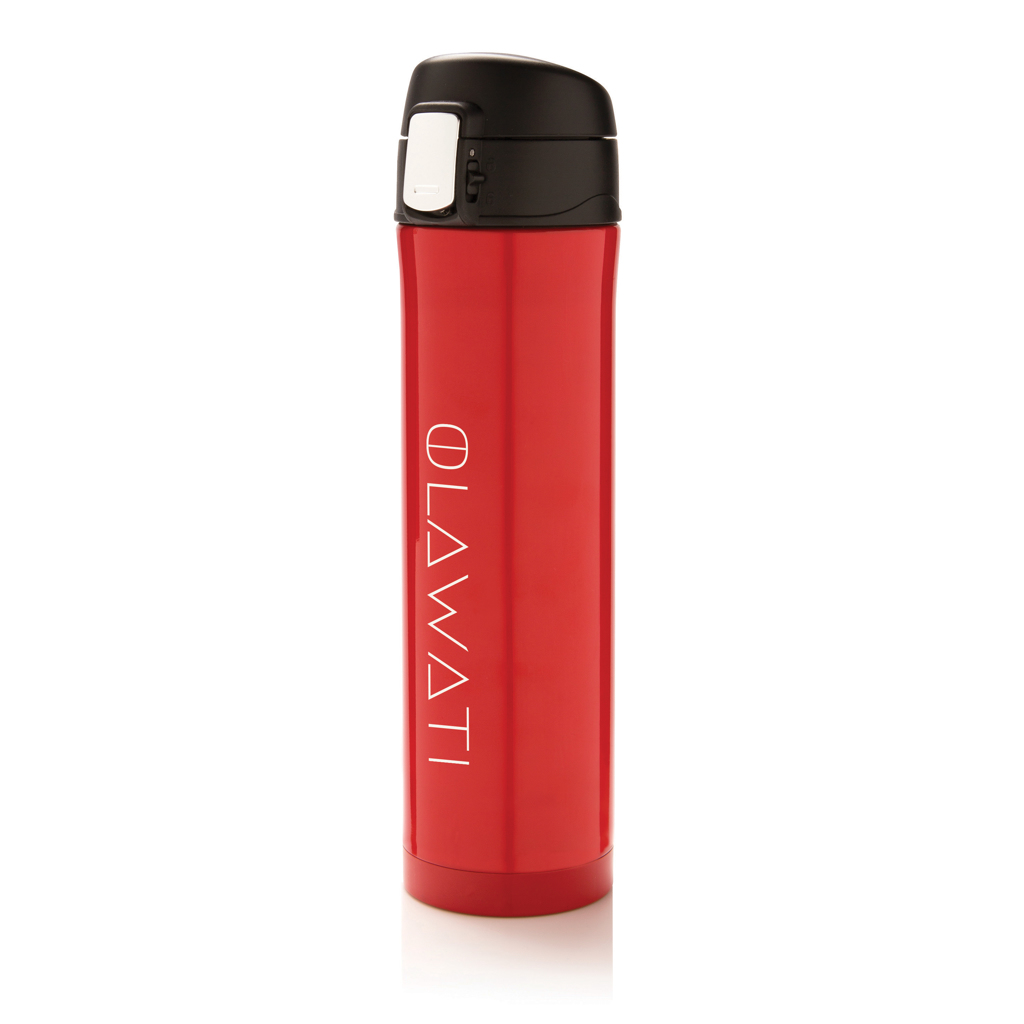 XD Collection Easy Lock Vakuum-Thermosflasche 450 ml Edelstahl rot mit Logo XD Collection Easy Lock Vakuum-Thermosflasche 450 ml Edelstahl rot mit Logo