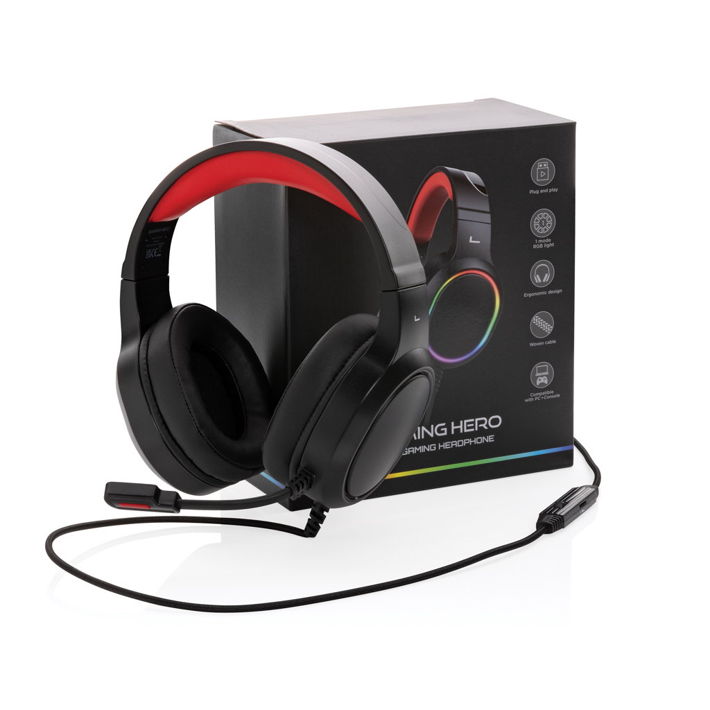 Gaming Hero RGB Gaming Headset mit Mikrofon, PVC-frei, beidseitig bedruckbar Gaming Hero RGB Gaming Headset mit Mikrofon, PVC-frei, beidseitig bedruckbar