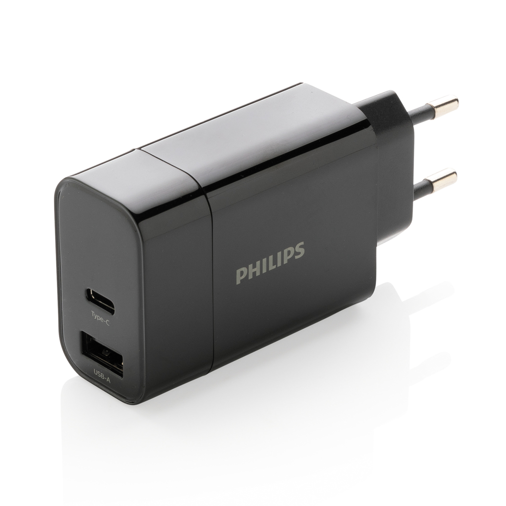 Philips 30W USB‑C PD + USB-A Schnellladegerät – schwarz Philips 30W USB‑C PD + USB-A Schnellladegerät – schwarz