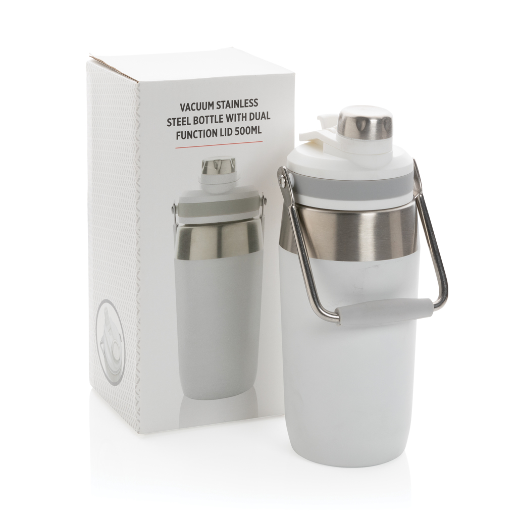 Edelstahl Thermoflasche 500ml Dual-Deckel BPA-frei weiß Edelstahl Thermoflasche 500ml Dual-Deckel BPA-frei weiß