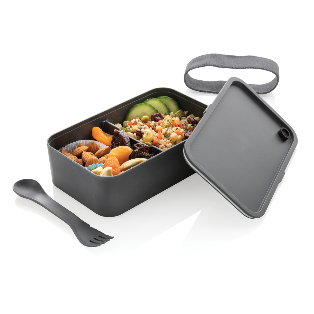 Lunchbox mit Göffel aus PP, 0,8 Liter, BPA-frei, mit Tampondruck