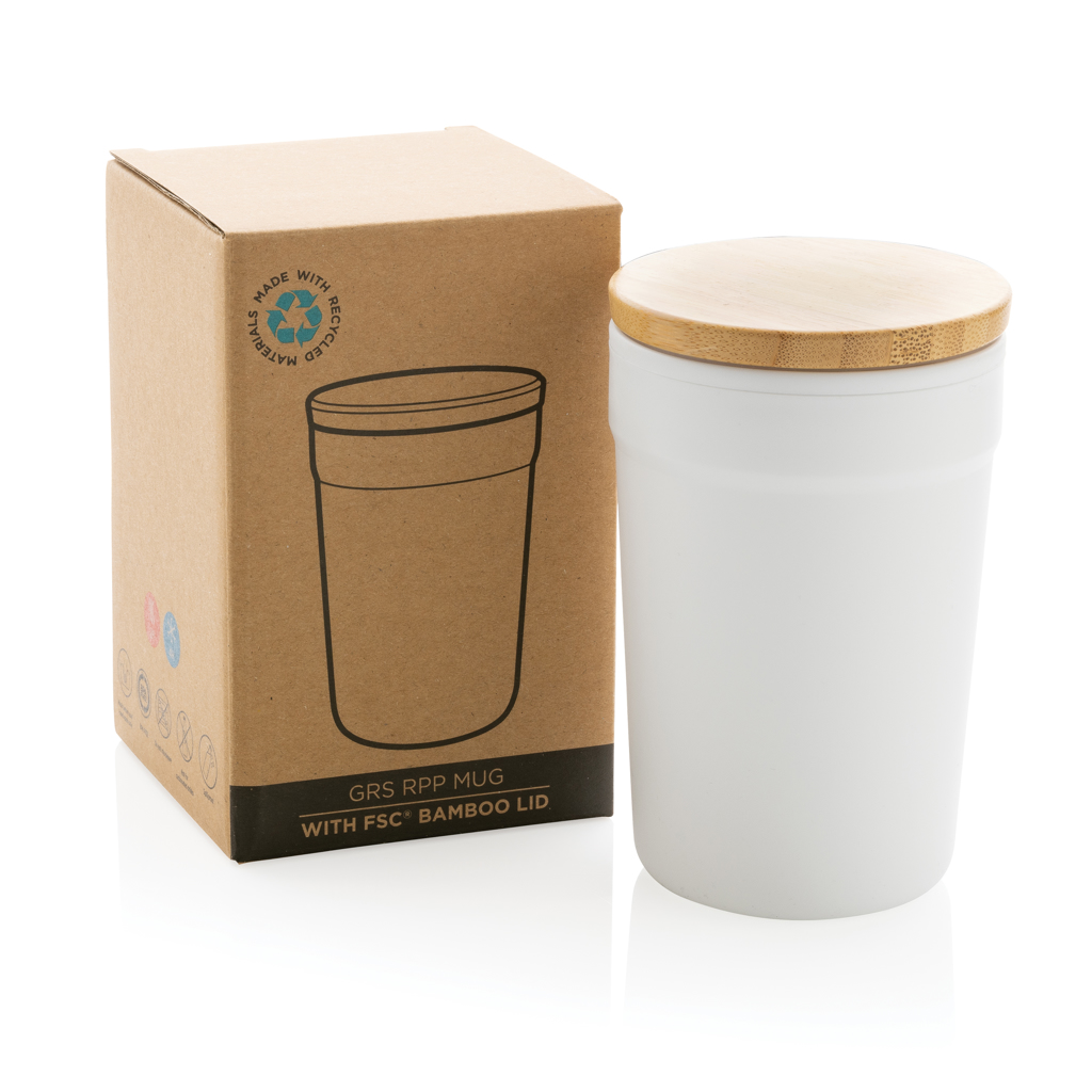 XD Collection GRS rPP-Becher mit Bambusdeckel, 300 ml — bedruckbar als Werbegeschenk XD Collection GRS rPP-Becher mit Bambusdeckel, 300 ml — bedruckbar als Werbegeschenk