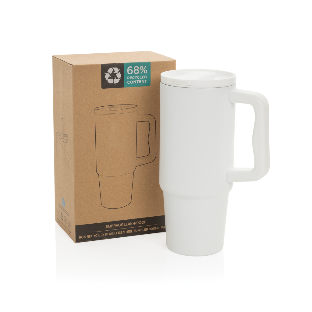 XD Collection Embrace Thermobecher 900 ml aus RCS-recyceltem Edelstahl, auslaufsicher, mit Logo veredelbar