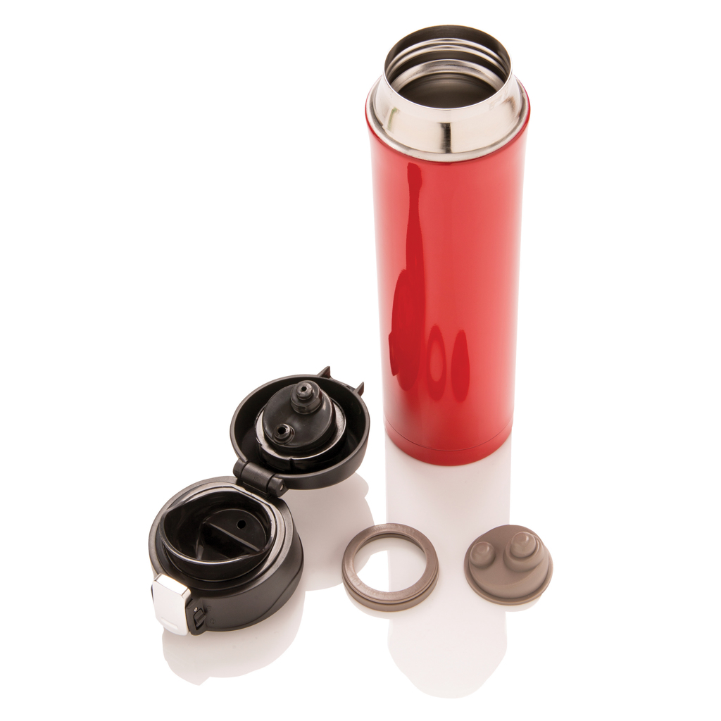 XD Collection Easy Lock Vakuum-Thermosflasche 450 ml Edelstahl rot mit Logo XD Collection Easy Lock Vakuum-Thermosflasche 450 ml Edelstahl rot mit Logo