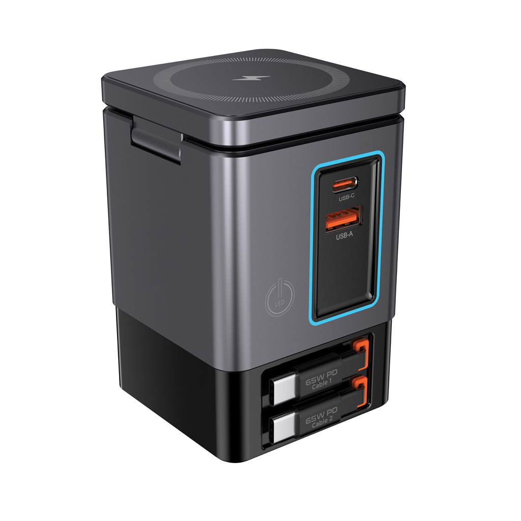 Urban Vitamin Sacramento 105W GaN-Charger mit einziehbaren USB-C-Kabeln & Wireless-Charging
