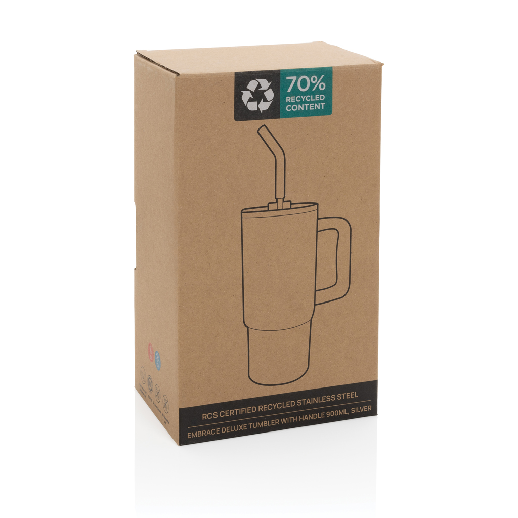 XD Collection Embrace Deluxe Thermobecher 900 ml aus RCS-recyceltem Edelstahl, gravur- und druckfähig XD Collection Embrace Deluxe Thermobecher 900 ml aus RCS-recyceltem Edelstahl, gravur- und druckfähig