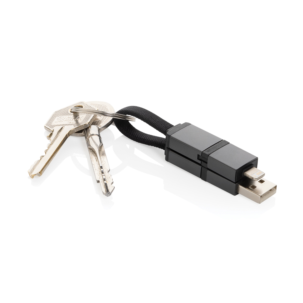 Terra 4-in-1 Schlüsselbund-Ladekabel aus rPET – Innovativer Werbeartikel mit Logo