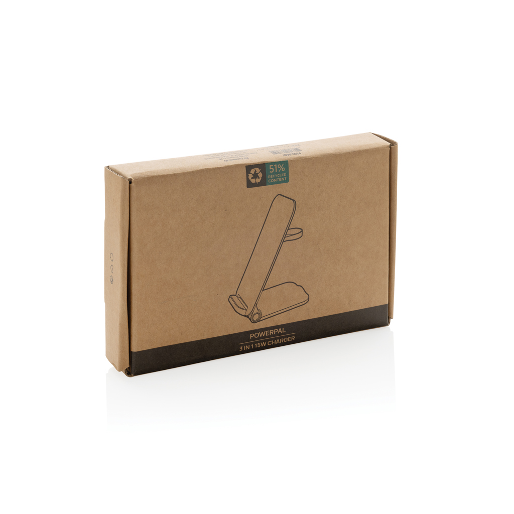 Powerpal 3-in-1 Wireless Charger 15 W aus RCS-recyceltem ABS, individualisierbar
