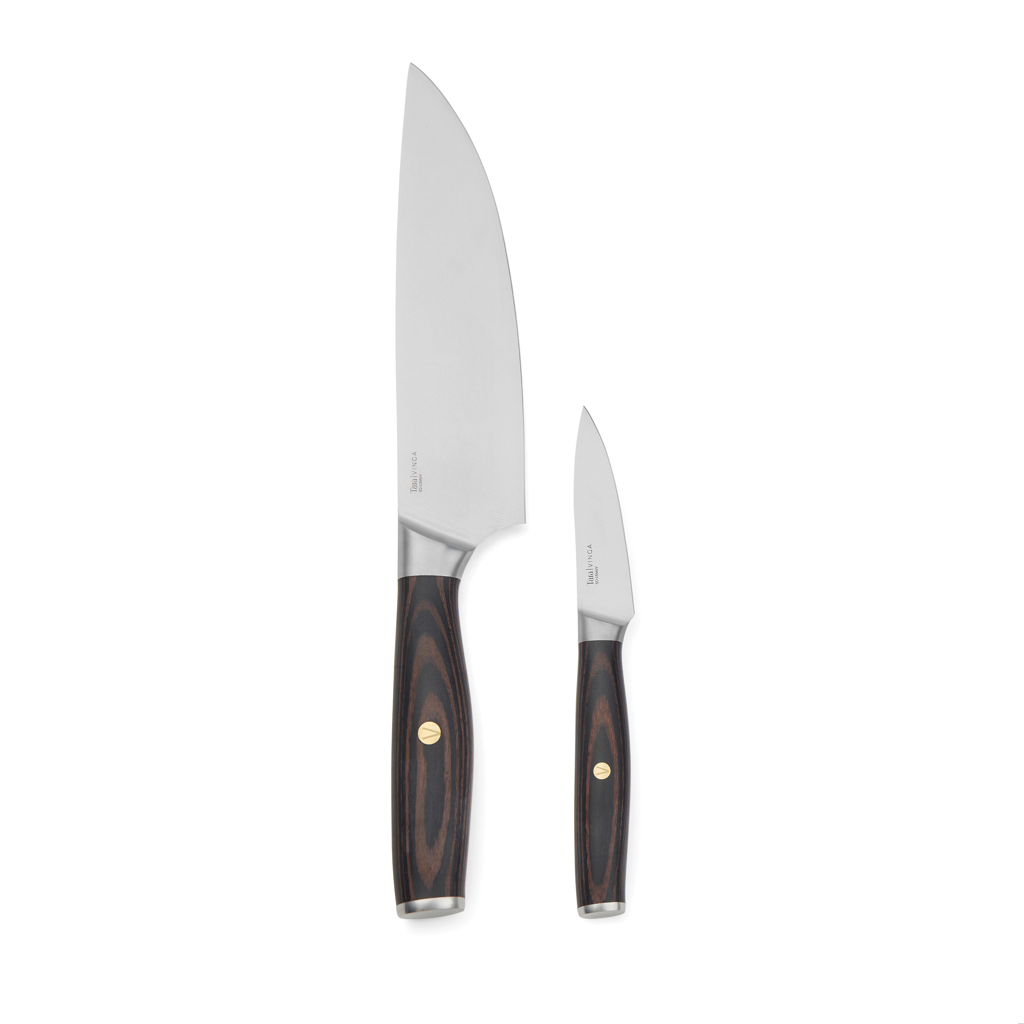 VINGA Tara Kochmesser-Set aus Edelstahl mit Pakkaholz-Griff – lasergravierbar VINGA Tara Kochmesser-Set aus Edelstahl mit Pakkaholz-Griff – lasergravierbar