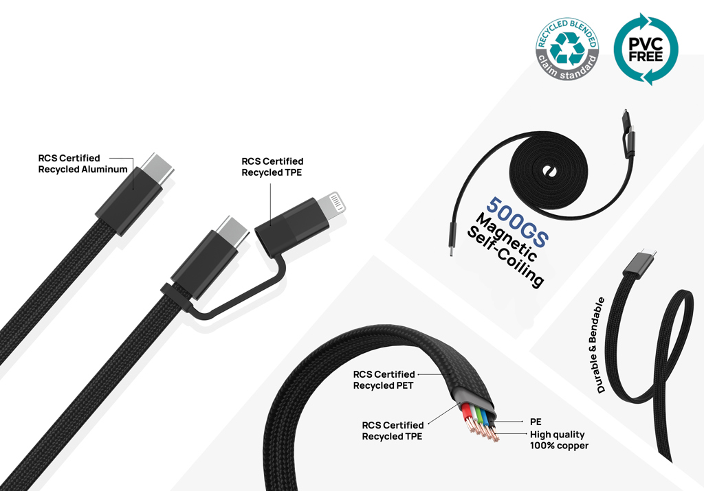 XD Xclusive Arc 60W 2-in-1 Magnetkabel aus recyceltem TPE und PET