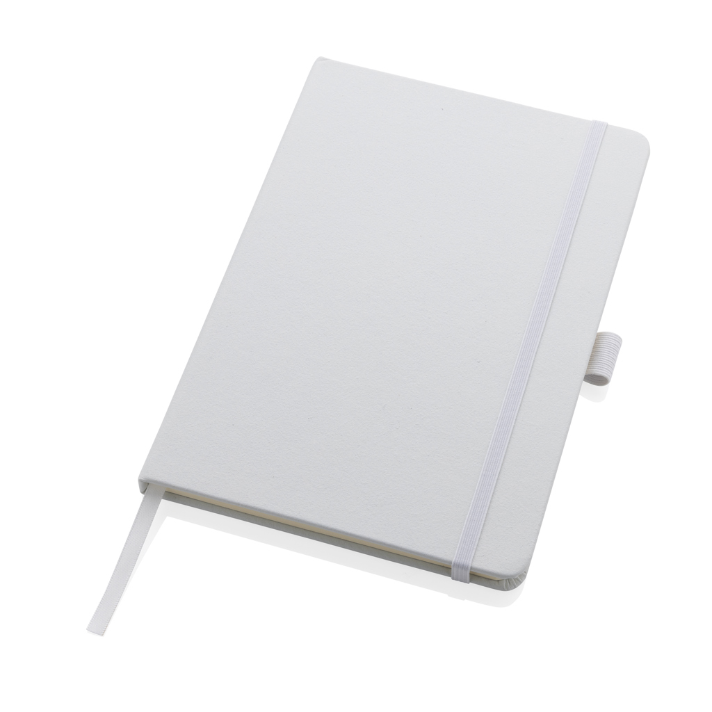 Sam A5 Notizbuch aus recyceltem Lederfaserstoff – Elegantes Eventgeschenk mit Logo