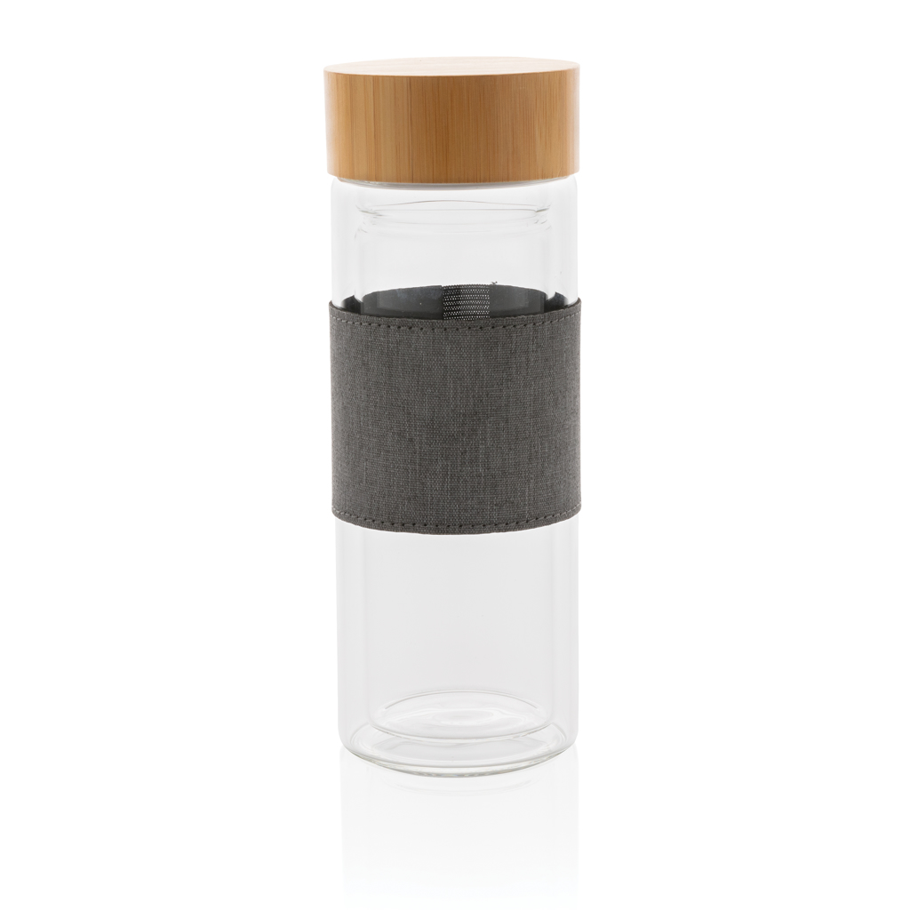Borosilikatglasflasche Bambusdeckel doppelwandig transparent Borosilikatglasflasche Bambusdeckel doppelwandig transparent