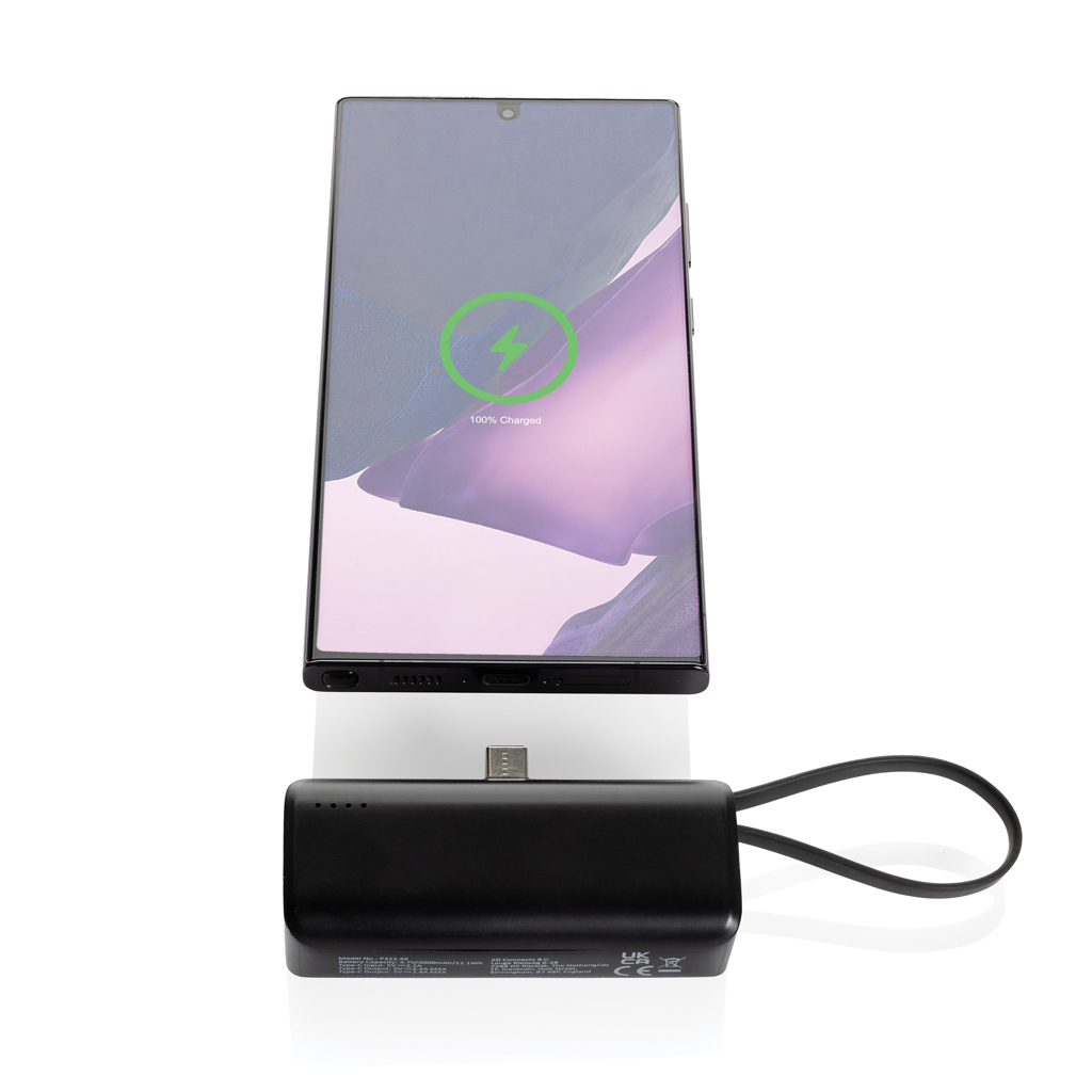 XD Collection Powerlink 3000 mAh Powerbank aus recyceltem ABS mit USB-C-Kabel XD Collection Powerlink 3000 mAh Powerbank aus recyceltem ABS mit USB-C-Kabel