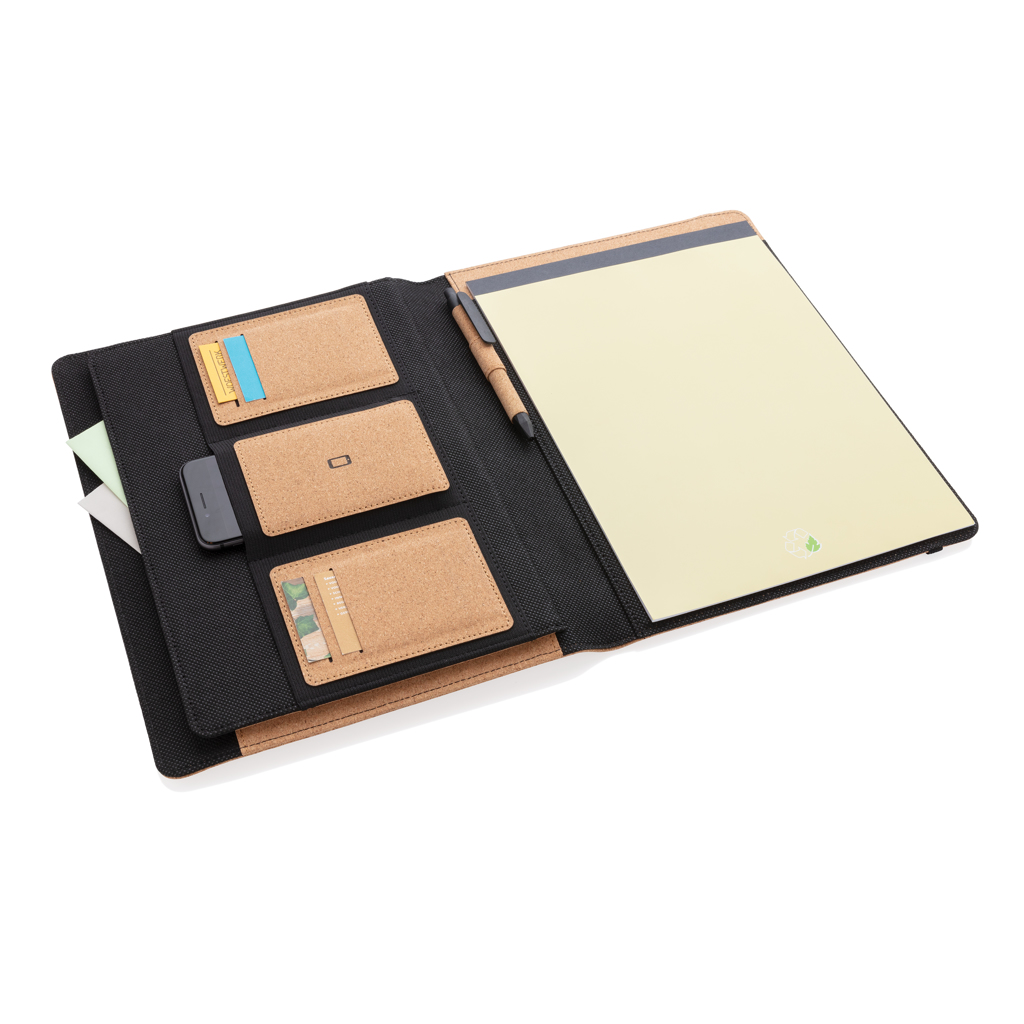 Kork A4 Portfolio-Set mit recyceltem Papier & Stift – braun