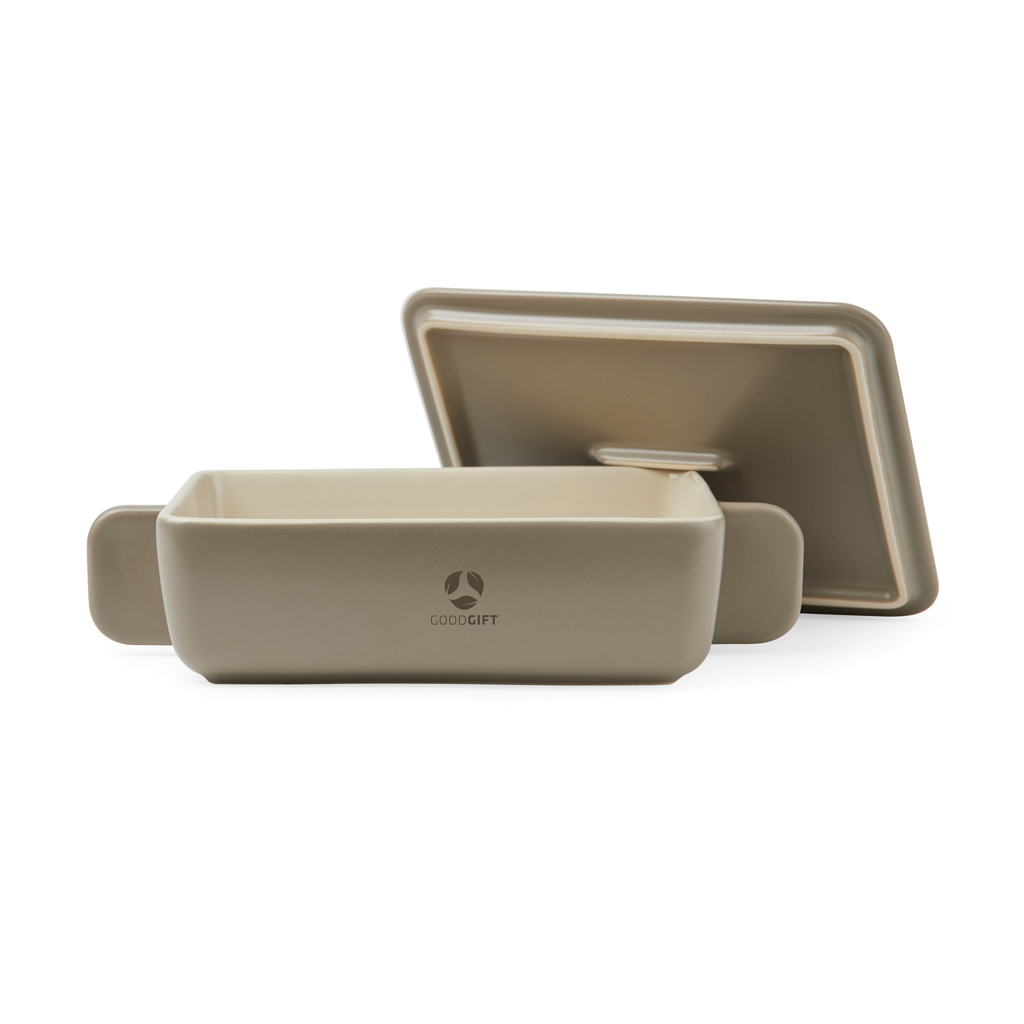 VINGA Monte Auflaufform aus Steingut mit Deckel, 20 × 15 × 6 cm – mit Logo veredelbar